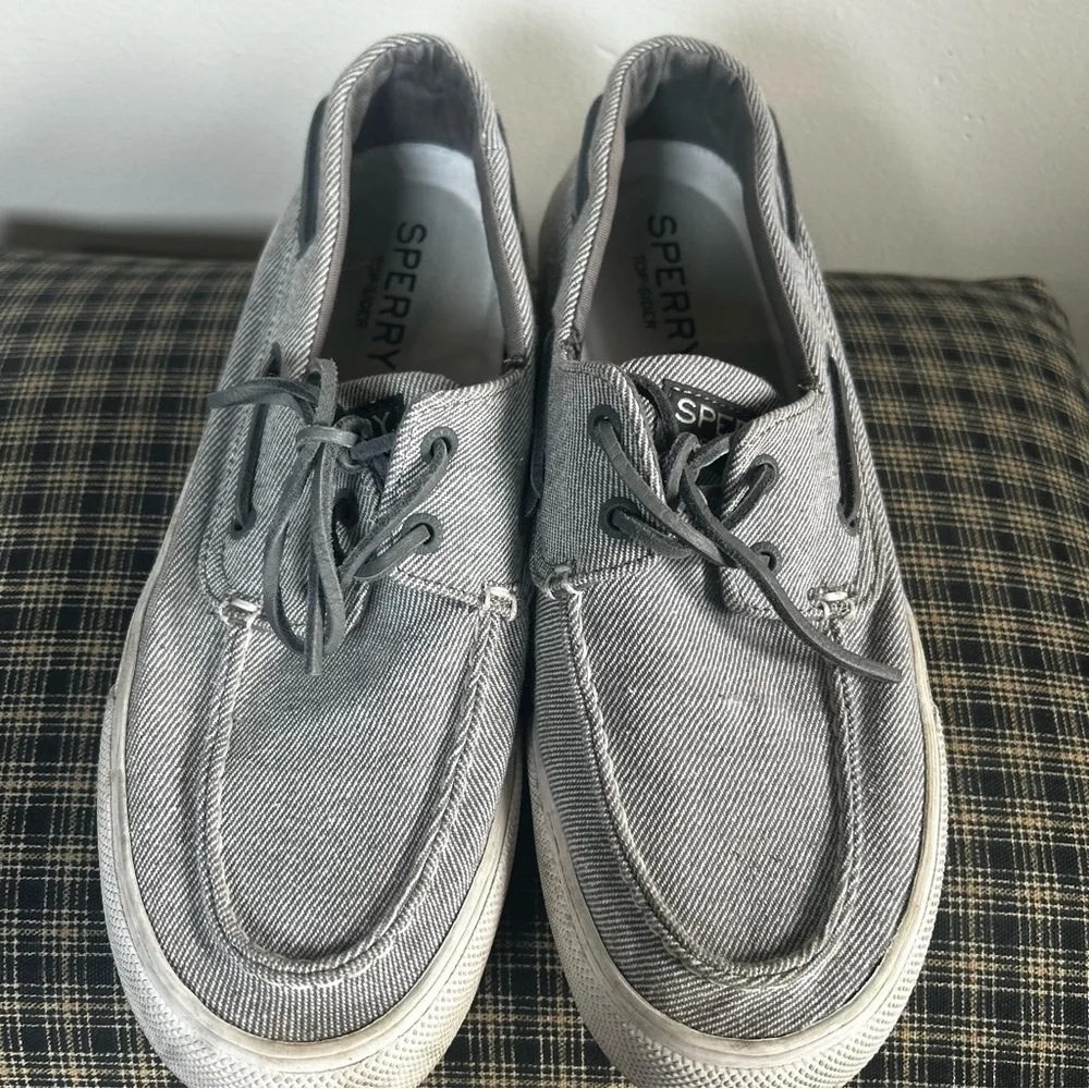 Sperry Top Sider Mens Boat‎ Shoes Gray Striped Canvas Lace Up Size 8